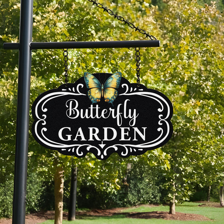 Custom Hanging Garden Sign Personalized Garden Name Sign, Butterfly Garden Plaque, Outdoor Garden Gift, Memorial Garden Sign, Metal Sign