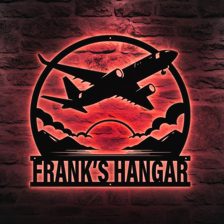 Personalized Airplane LED Metal Sign, Airplane Hangar Sign, Multi Colors Custom Sign, Metal Aircraft Wall Art, Man Cave, Dad Grandpa Gift