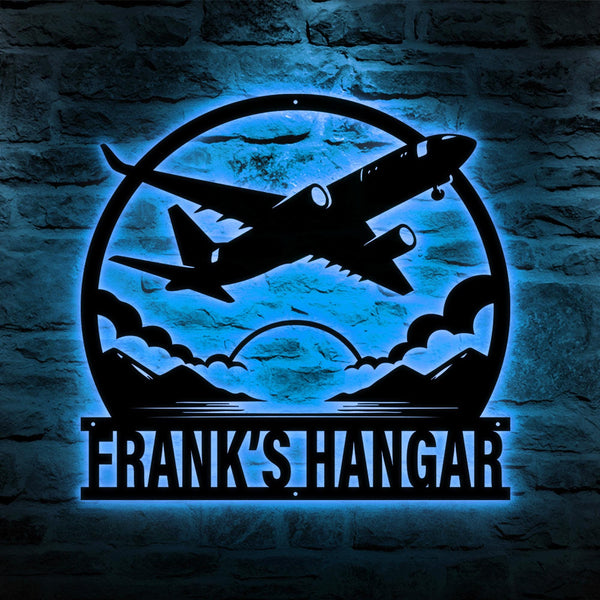Personalized Airplane LED Metal Sign, Airplane Hangar Sign, Multi Colors Custom Sign, Metal Aircraft Wall Art, Man Cave, Dad Grandpa Gift
