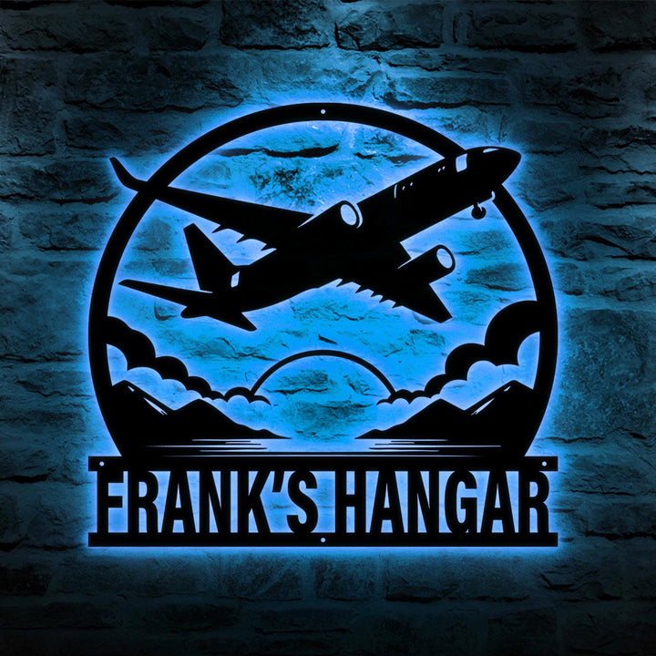 Personalized Airplane LED Metal Sign, Airplane Hangar Sign, Multi Colors Custom Sign, Metal Aircraft Wall Art, Man Cave, Dad Grandpa Gift