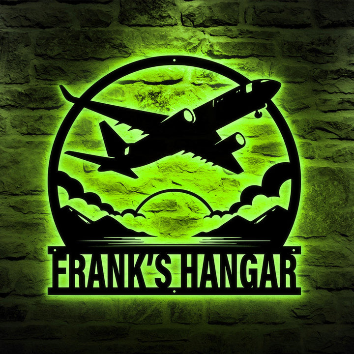 Personalized Airplane LED Metal Sign, Airplane Hangar Sign, Multi Colors Custom Sign, Metal Aircraft Wall Art, Man Cave, Dad Grandpa Gift