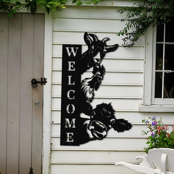Custom Farm House Metal Sign, Cow Sheep Sign, Welcome Farm Sign, Personalized Wall Art, Ranch Decor, Goat Cow Chicken sign, Address Sign