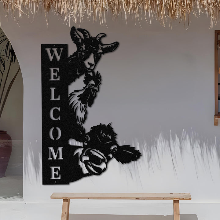Custom Farm House Metal Sign, Cow Sheep Sign, Welcome Farm Sign, Personalized Wall Art, Ranch Decor, Goat Cow Chicken sign, Address Sign
