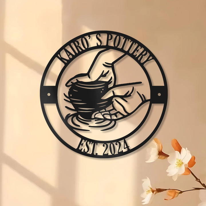 Custom Pottery Studio Metal Sign with LED Light, Ceramic Artist Wall Art, Porcelain Handmade Sign, Gift for Potters, Pottery Lover Decor