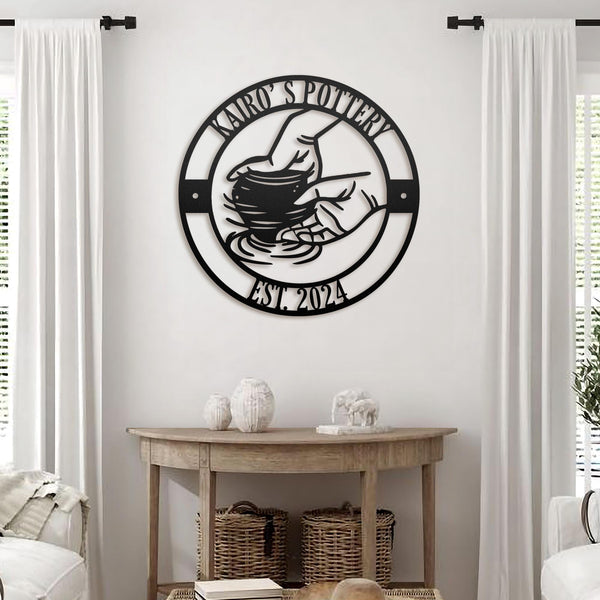 Custom Pottery Studio Metal Sign with LED Light, Ceramic Artist Wall Art, Porcelain Handmade Sign, Gift for Potters, Pottery Lover Decor