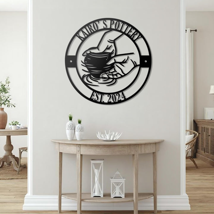 Custom Pottery Studio Metal Sign with LED Light, Ceramic Artist Wall Art, Porcelain Handmade Sign, Gift for Potters, Pottery Lover Decor