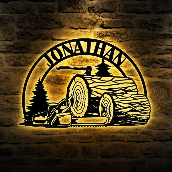 Custom Lumberjack Metal Wall Art With LED Light, Personalized Lumberjack Name Sign Decoration For Room, Lumberjack Home Decor, Father Gifts