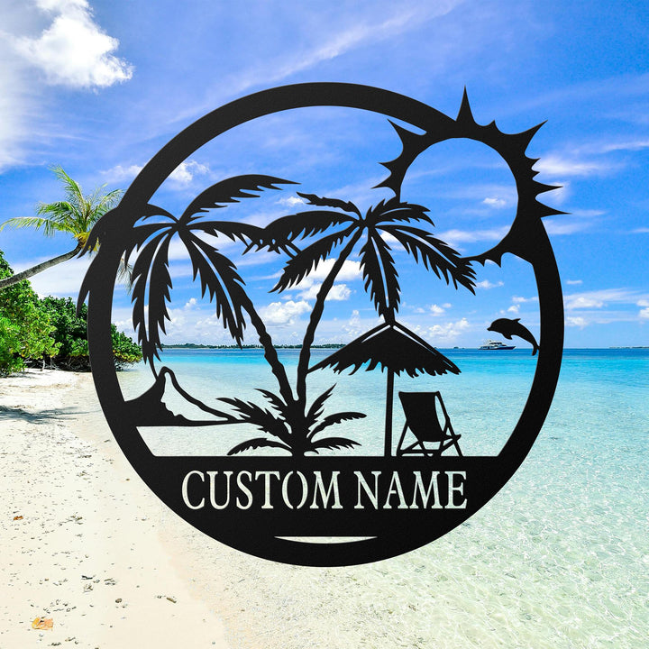 Personalized Beach Decor, Lake House Decor, Summer Beach House Sign, Metal Coastal Decor, Outdoor Sign Sunset Beach Monogram