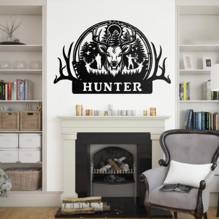 Custom Deer Hunter Metal Sign, Personalized Bow and Hunting Rifle Sign, Deer Hunting Wall Hanging, Hunter Gift, Cabin Sign, Fathers Day Gift