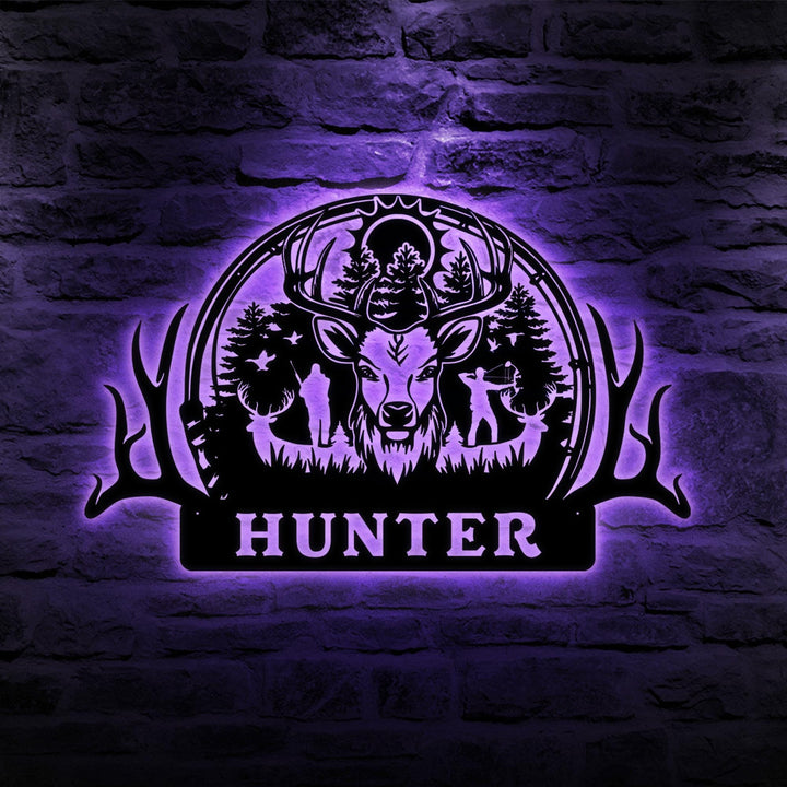 Custom Deer Hunter Metal Sign, Personalized Bow and Hunting Rifle Sign, Deer Hunting Wall Hanging, Hunter Gift, Cabin Sign, Fathers Day Gift