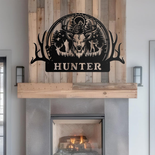 Custom Deer Hunter Metal Sign, Personalized Bow and Hunting Rifle Sign, Deer Hunting Wall Hanging, Hunter Gift, Cabin Sign, Fathers Day Gift