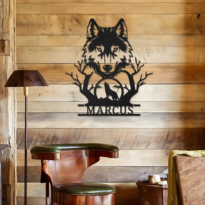 Personalized Wolf Howling Metal Ranch Sign LED Light, Custom Wolf Name Wall Art Decor, Hunting Sign, Farm Sign, Wolf Cabin Sign