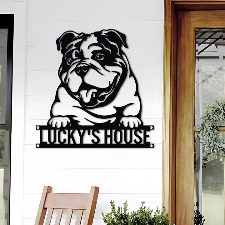 Custom English Bulldog Metal Sign, Personalized Dog Name Sign, Dog House Decor, Pet Lover Gift, Dog mom Sign, Pet Wall Art, Wall Art Decor