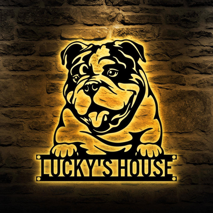 Custom English Bulldog Metal Sign Led Light, Personalized Dog Name Sign, Dog House Decor, Pet Lover Gift, Dog mom Sign, Pet Wall Art