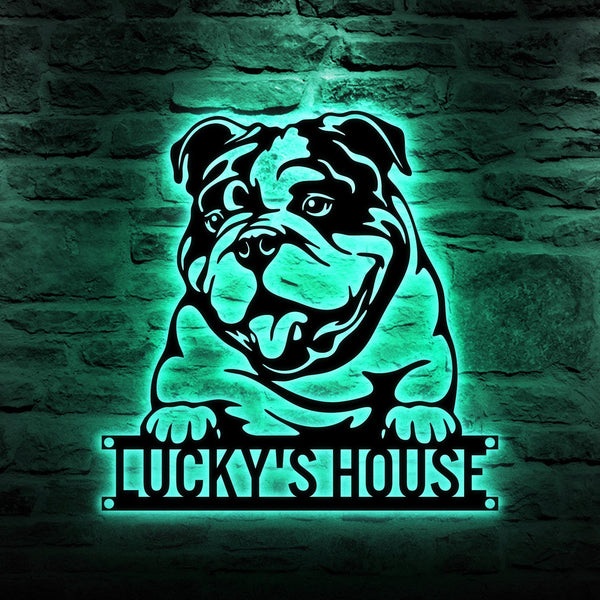 Custom English Bulldog Metal Sign Led Light, Personalized Dog Name Sign, Dog House Decor, Pet Lover Gift, Dog mom Sign, Pet Wall Art