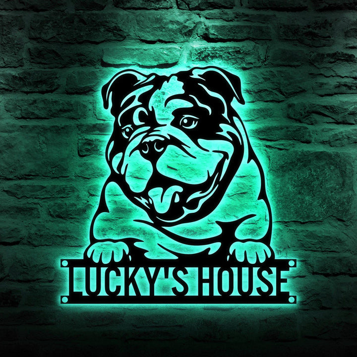 Custom English Bulldog Metal Sign Led Light, Personalized Dog Name Sign, Dog House Decor, Pet Lover Gift, Dog mom Sign, Pet Wall Art