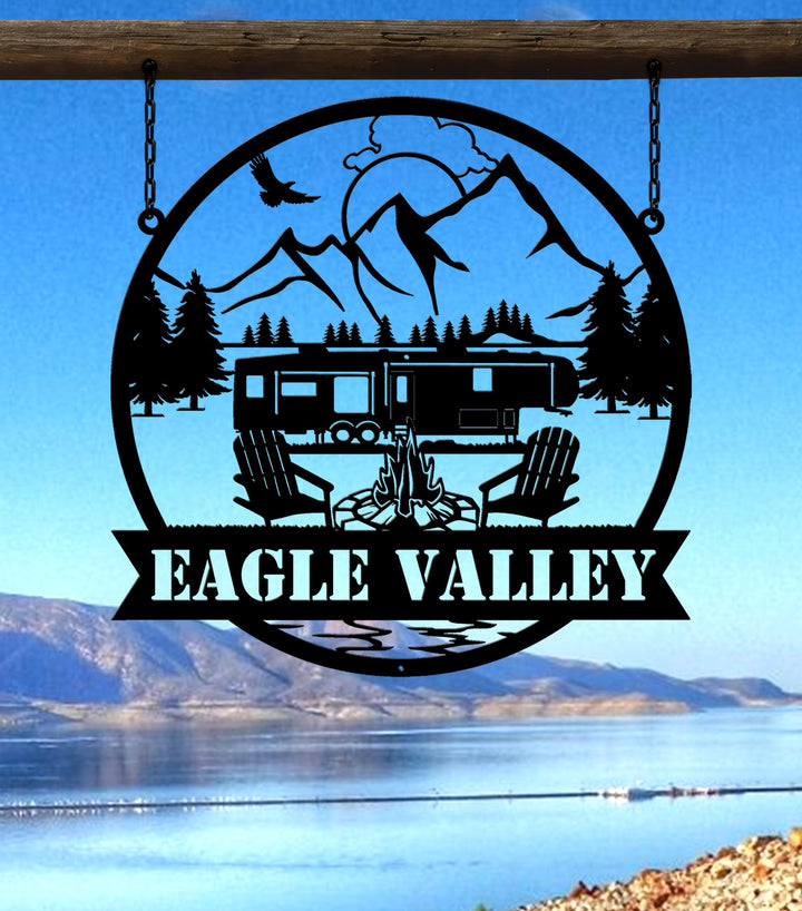 Custom Fifth Wheel Camper RV Metal Sign, Metal Outdoor Camping Sign, Family Camp Sign, Mountain Camping, Campers Gift, Family Name Sign
