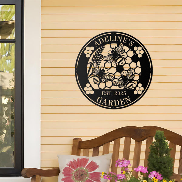 Personalized Bee Farm Metal Sign, Bee Keeper, Porch Garden Sign, Bee Lovers Gift, Honeycomb, Honey Bee Garden Metal Wall Art, Outdoor Decor