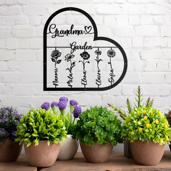 Custom Birth Month Flower Sign, Garden Metal Sign, Mother's Day Gift, Dad's Floral Garden Decor, Steel Love Grows Here, Gardener Name Sign