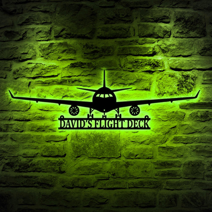 Custom Airplane Metal Wall Art LED Light Personalized Pilot Name Sign Home Decor Aircraft Hangar Decoration Airforce Housewarming Xmas Gifts