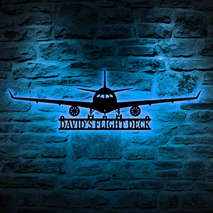 Custom Airplane Metal Wall Art LED Light Personalized Pilot Name Sign Home Decor Aircraft Hangar Decoration Airforce Housewarming Xmas Gifts