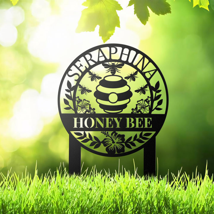Personalized Honey Bee Metal Sign, Custom Bee Hive Wall Art Decor, Welcome Bee Farm Sign, Custom Garden Sign, Gift for Gardener Bee Keeper