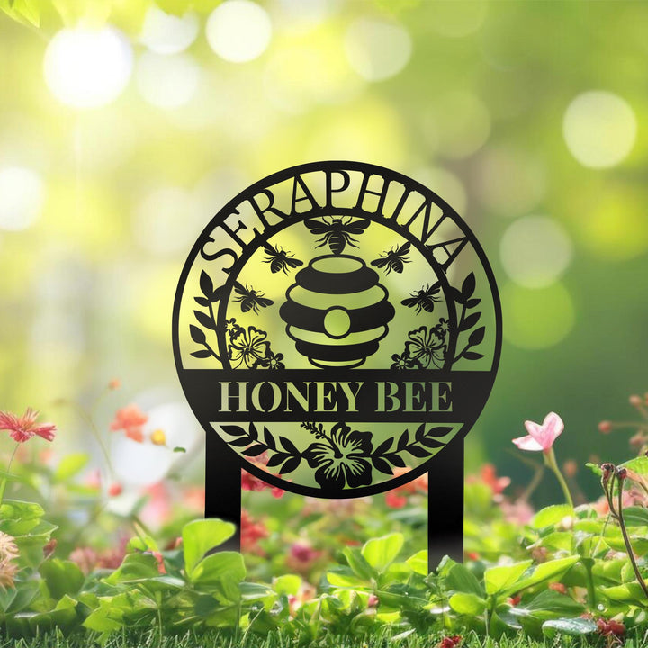 Personalized Honey Bee Metal Sign, Custom Bee Hive Wall Art Decor, Welcome Bee Farm Sign, Custom Garden Sign, Gift for Gardener Bee Keeper