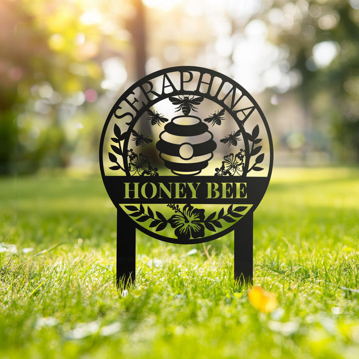 Personalized Honey Bee Metal Sign, Custom Bee Hive Wall Art Decor, Welcome Bee Farm Sign, Custom Garden Sign, Gift for Gardener Bee Keeper