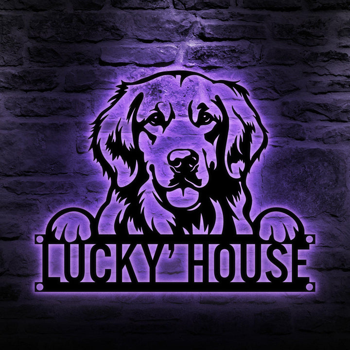 Custom Golden Retriever Metal Sign Led Lights, Personalized Dog Name Sign, Dog House Decor, Pet Lover Gift, Dog mom Sign, Wall Art Decor