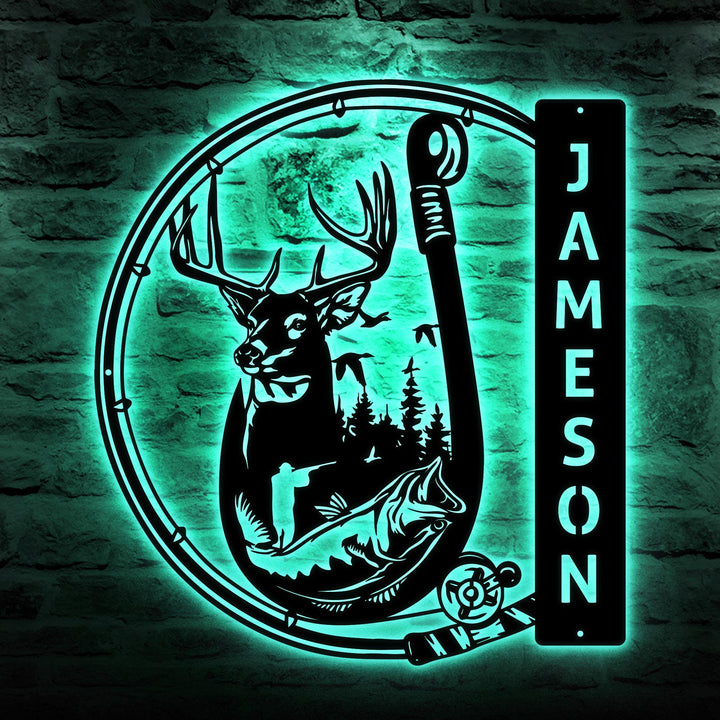 Personalized Hunting Name Sign, Customized Hunter Lover Gift, Outdoor Deer Fish Hunting Metal Wall Sign, Hunter Man Cave Decor, Hunting Gift