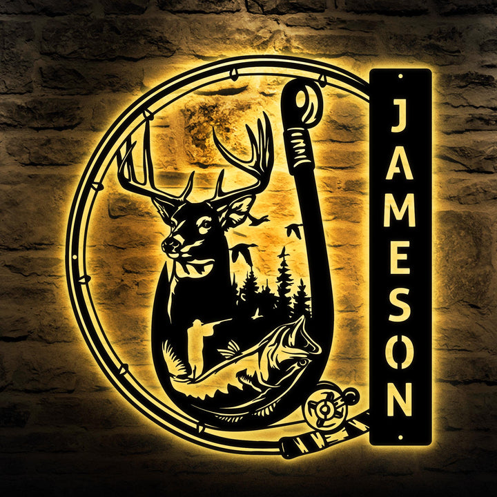 Personalized Hunting Name Sign, Customized Hunter Lover Gift, Outdoor Deer Fish Hunting Metal Wall Sign, Hunter Man Cave Decor, Hunting Gift