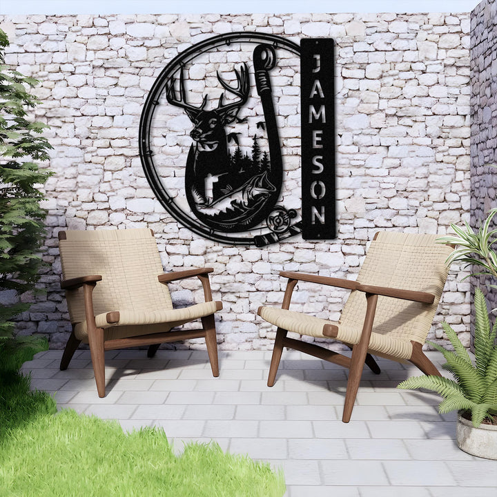 Personalized Hunting Name Sign, Customized Hunter Lover Gift, Outdoor Deer Fish Hunting Metal Wall Sign, Hunter Man Cave Decor, Hunting Gift