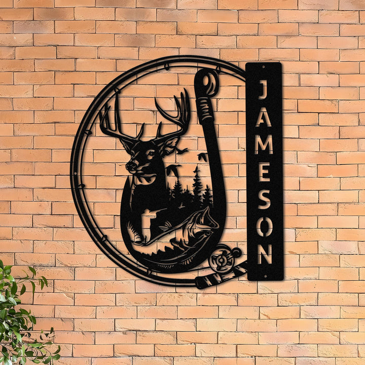 Personalized Hunting Name Sign, Customized Hunter Lover Gift, Outdoor Deer Fish Hunting Metal Wall Sign, Hunter Man Cave Decor, Hunting Gift