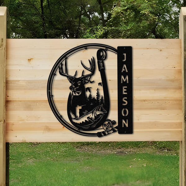 Personalized Hunting Name Sign, Customized Hunter Lover Gift, Outdoor Deer Fish Hunting Metal Wall Sign, Hunter Man Cave Decor, Hunting Gift