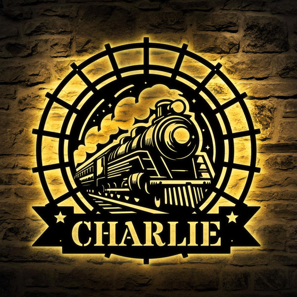 Custom Train Metal Wall LED Lights, Railroad Wall Decor, Railroad Sign, Man Cave Decor, Train Driver Gift, Housewarming Gift, Home Decor
