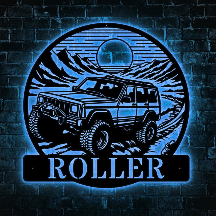 Custom Offroad Jeep Metal Sign Led Lights, Personalized Outdoor Sign, Rustic Adventure Wall Art, Unique Gift for Jeep Enthusiasts, Garage