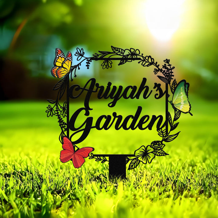 Personalized Butterfly Metal Garden Stake, Custom Garden Decoration, Flower Garden Metal Stake, Butterfly Lover Gift, Yard Sign Garden Stake