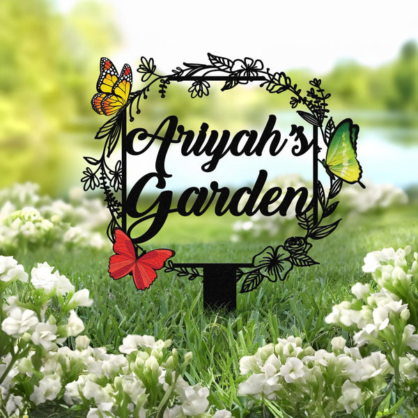 Personalized Butterfly Metal Garden Stake, Custom Garden Decoration, Flower Garden Metal Stake, Butterfly Lover Gift, Yard Sign Garden Stake