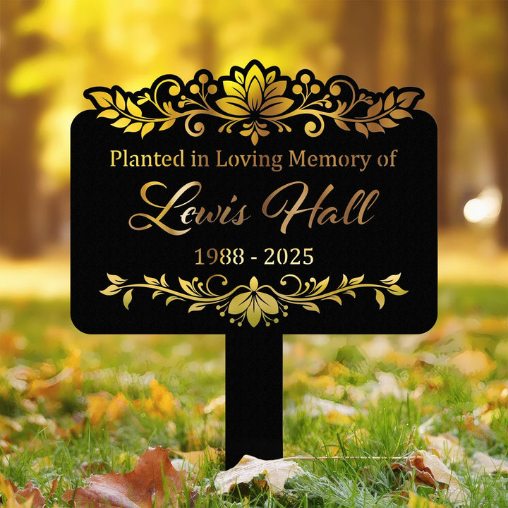 Custom Memorial Tree Sign With Stake, Floral Metal Name Plate, Metal Memorial Marker, Tree Plaque Marker, Dad Mom Loss, Sympathy Sign