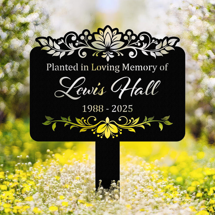 Custom Memorial Tree Sign With Stake, Floral Metal Name Plate, Metal Memorial Marker, Tree Plaque Marker, Dad Mom Loss, Sympathy Sign