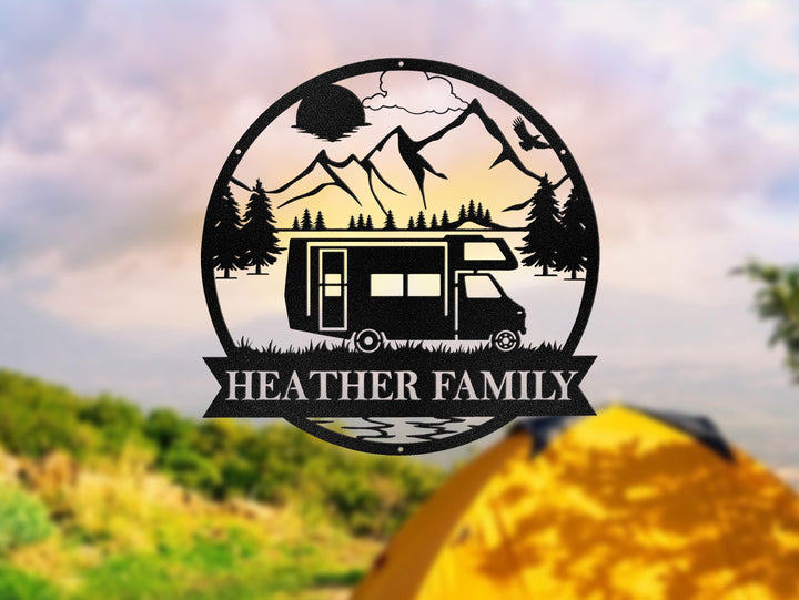 Personalized Travel Trailer Camper Outdoor Sign , Metal Camper Decor, Camping Gift, Happy Campers Sign, Personalized Family Name Camping