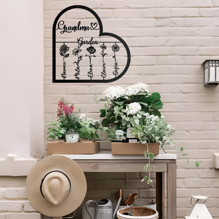 Custom Birth Month Flower Sign, Garden Metal Decor, Mother's Day Gift, Dad's Floral Garden Decor, Steel Love Grows Here, Gardener Name Sign