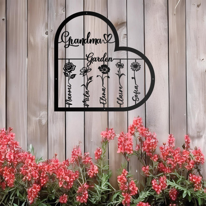 Custom Birth Month Flower Sign, Garden Metal Decor, Mother's Day Gift, Dad's Floral Garden Decor, Steel Love Grows Here, Gardener Name Sign