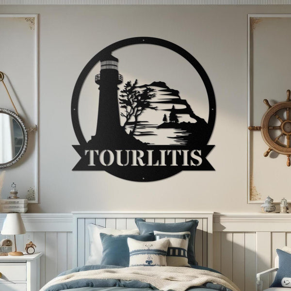 Custom Lighthouse Metal Wall Art Personalized Lighthouse Name Sign Home Decor Lighthouse Metal Sign Nautical Beach House Decor Birthday Gift