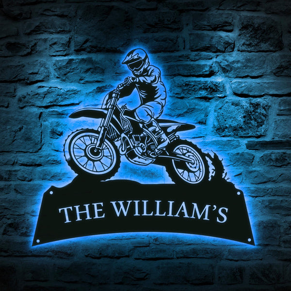 Custom Dirt Bike Metal Sign with Led Light, Motocross Gifts, Rider Name Sign, Motorcycle Biker Gift Home Decor, Gift for Dad Son Daughter