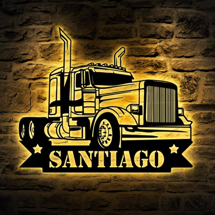 Custom Metal Semi Truck Driver Sign with Led Light, Truck Driver Gift, Semi Truck Wall Decor, Father's Day Gift, Trucking Company Wall Art