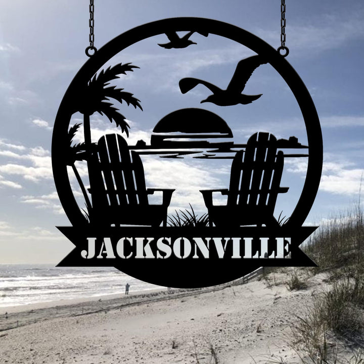 Custom Beach Decor, Nautical Decor, Lake House Decor, Summer Beach House Sign, Metal Coastal Decor, Outdoor Sign Sunset Beach Metal Sign