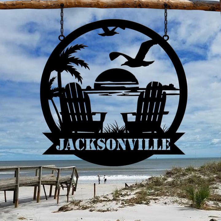 Custom Beach Decor, Nautical Decor, Lake House Decor, Summer Beach House Sign, Metal Coastal Decor, Outdoor Sign Sunset Beach Metal Sign