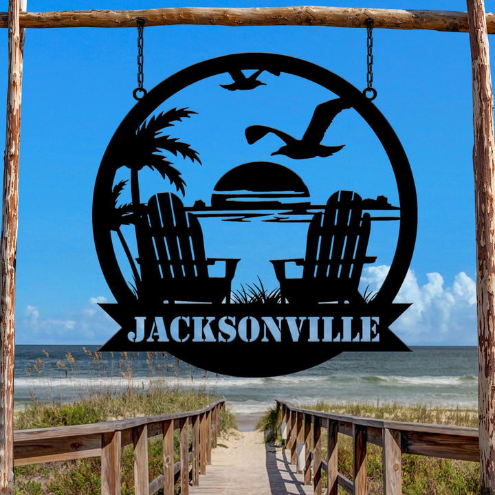 Custom Beach Decor, Nautical Decor, Lake House Decor, Summer Beach House Sign, Metal Coastal Decor, Outdoor Sign Sunset Beach Metal Sign