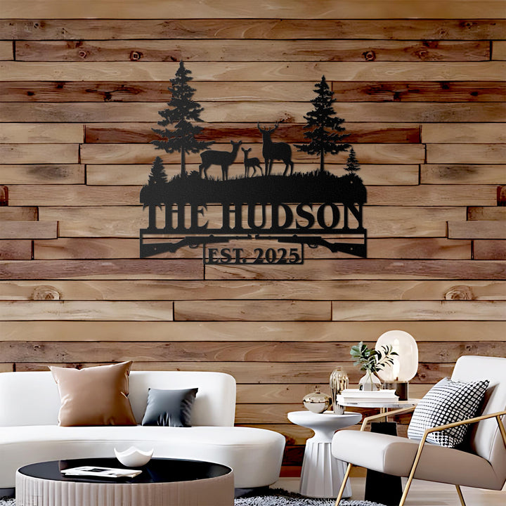 Personalized Hunting Metal Sign with Led Lights, Custom Family Name Sign, Hunting Address Metal Sign, Nature Metal Sign, Housewarming Gift